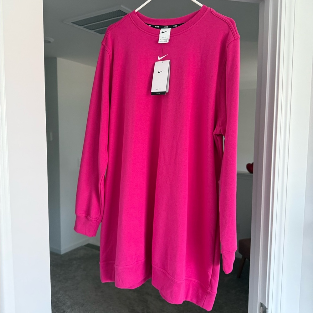 Nike Women's Vibrant Pink Crew Neck Sweater Dress
